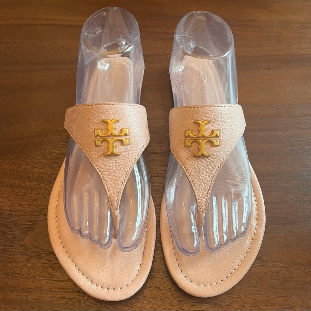 Tory Burch Flat Thong Tumbled Leather Sea Shell Pink Size 8